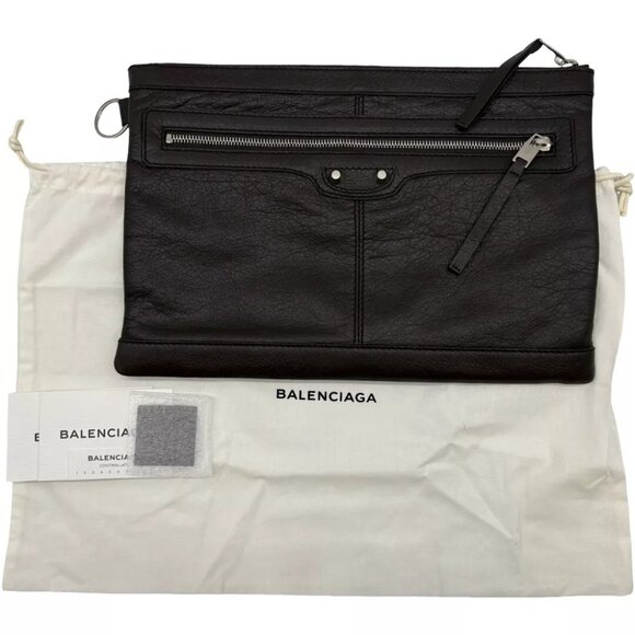 BALENCIAGA Clas. Clip M Clutch Bag Brown Leather - Picture 1 of 12